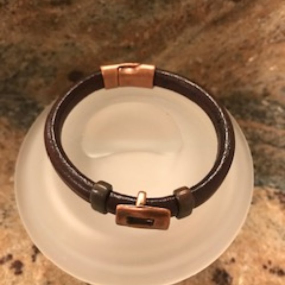 Brown Leather and Copper Bracelet